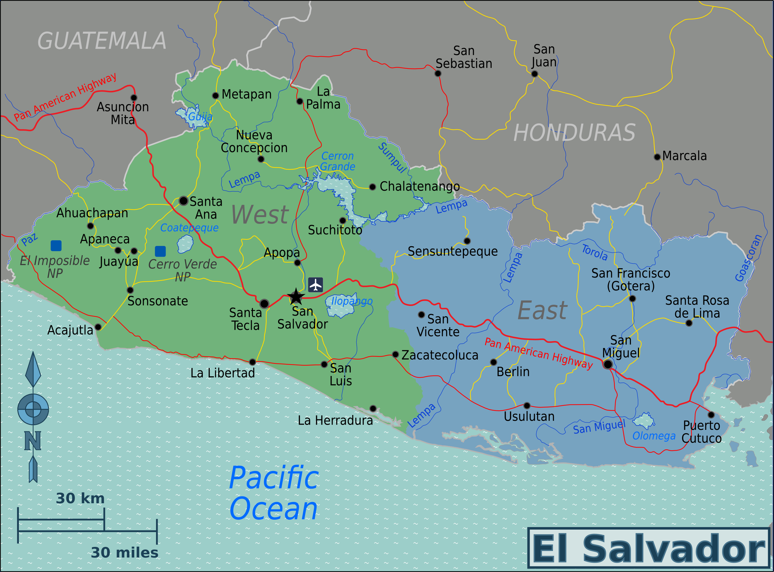 Political and Regional Map of El Salvador (High Res)